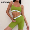 Custom Logo High Waist Leggings Yoga Set Women Gym Fitness Sets Seamless Bra Tracksuit Sport Top 4 Piece Yoga Activewear