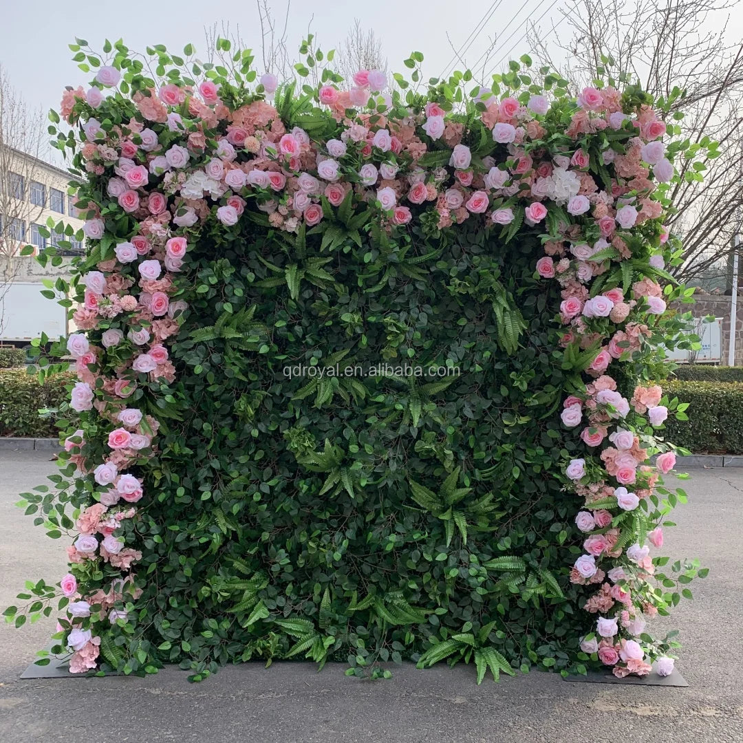Home Garden Decoration Artificial Indoor Outdoor Artificial Plants Mixed Flower Green Panel Backdrop Grass Wall