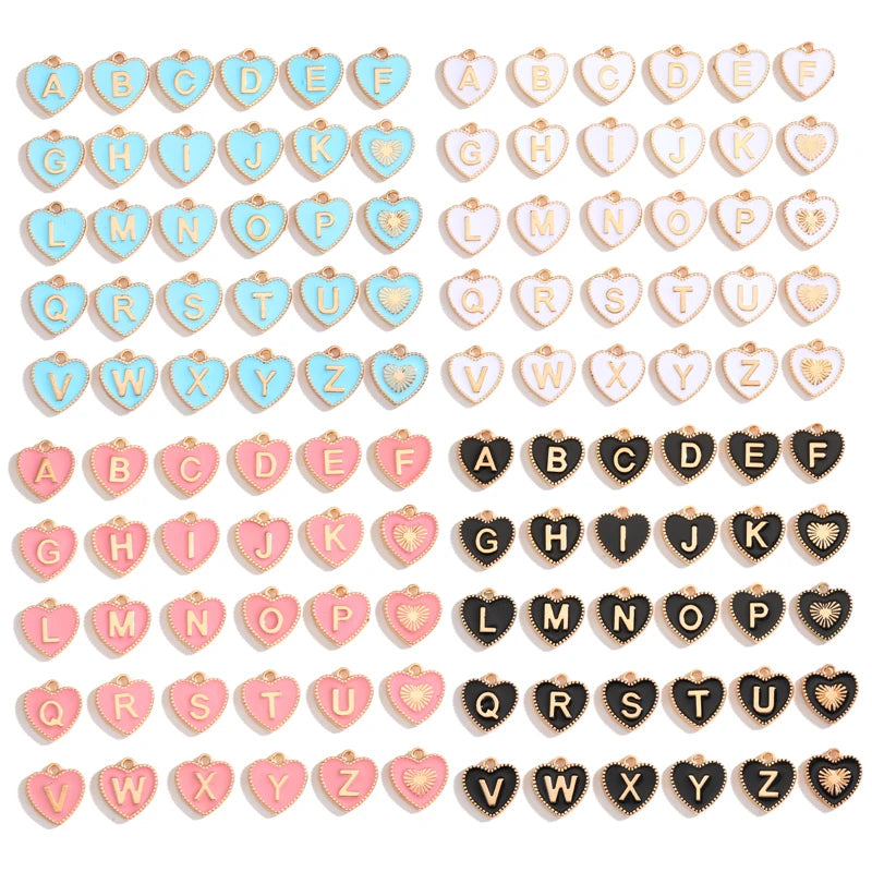 Heart Letter Charms Bulk Enamel Charms for Jewelry Making Alphabet Initial Letter Pendant for DIY Bracelet Necklace 15*17mm W386