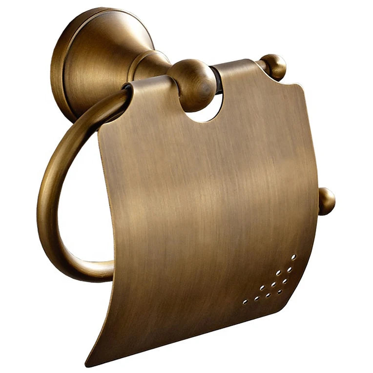 Antique Brass Premium Wall Mounted Toilet Paper Holder for Bathroom Lavatory Tissue Roll Storage