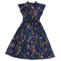 130-160cm European and American Girls' Dress Summer New Flying Sleeve Retro Flower Princess Dress Short Sleeved Dress