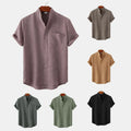RNSHANGER Harajuku Button Shirts for Men Summer Casual Shirts Solid Color Short Sleeve Stand Collar Streetwear Shirt for Men