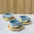 Solhui Hand-painted Cloud Ceramic Coffee Cup and Saucer Set Irregular Shaped Mug Set