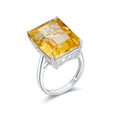 YBO 21 Karat Unisex Men's and Women's 925 Sterling Silver Octagon Citrine Natural Gemstone Rings for Wedding and Party Jewelry