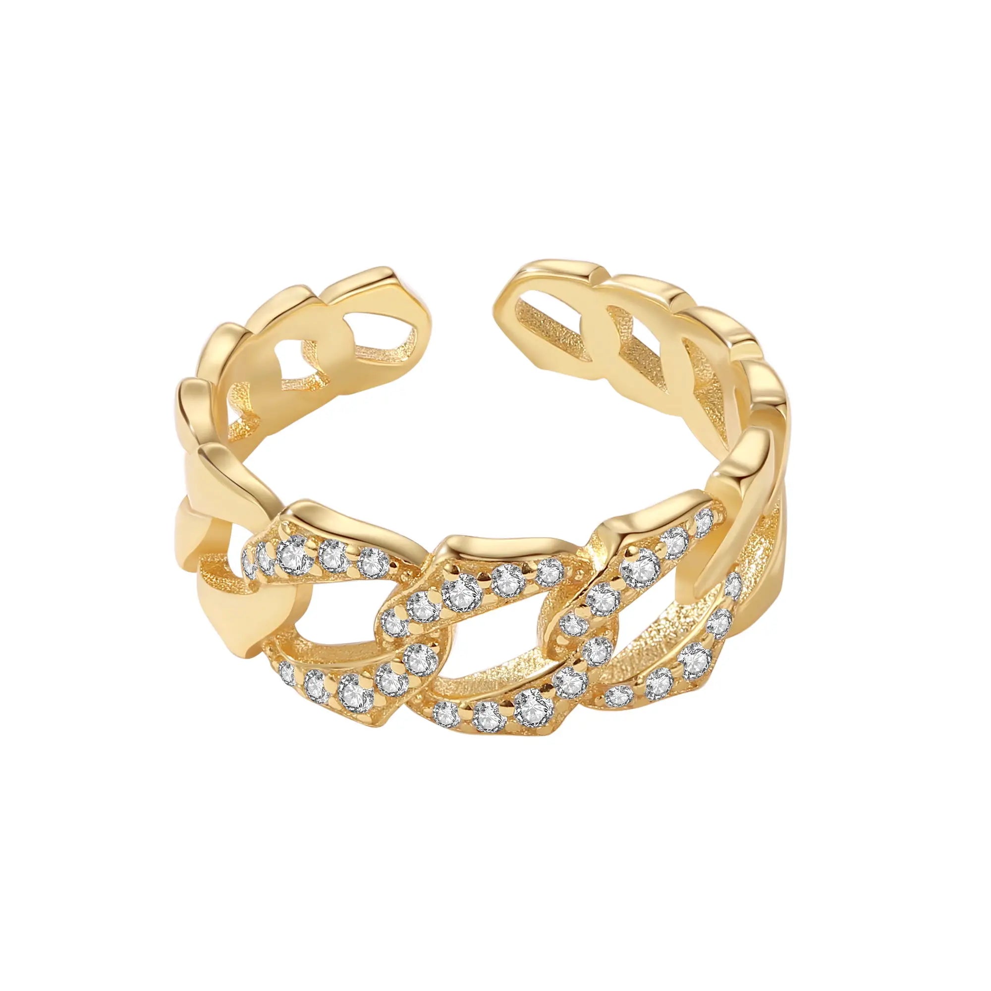 Nagosa Latest 925 Sterling Silver 18k Gold Vermeil Pave Cubic Zirconia Link Chain Open Rings for Women Jewelry
