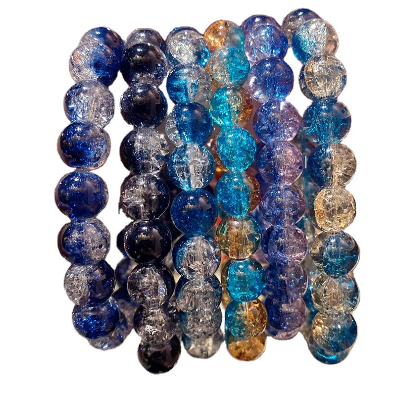 10mm Beaded Crackle Inside Glass Crystal Beads Bracelet for Women Colorful Beaded Bracelet Fashion Handmade Stone Bangles