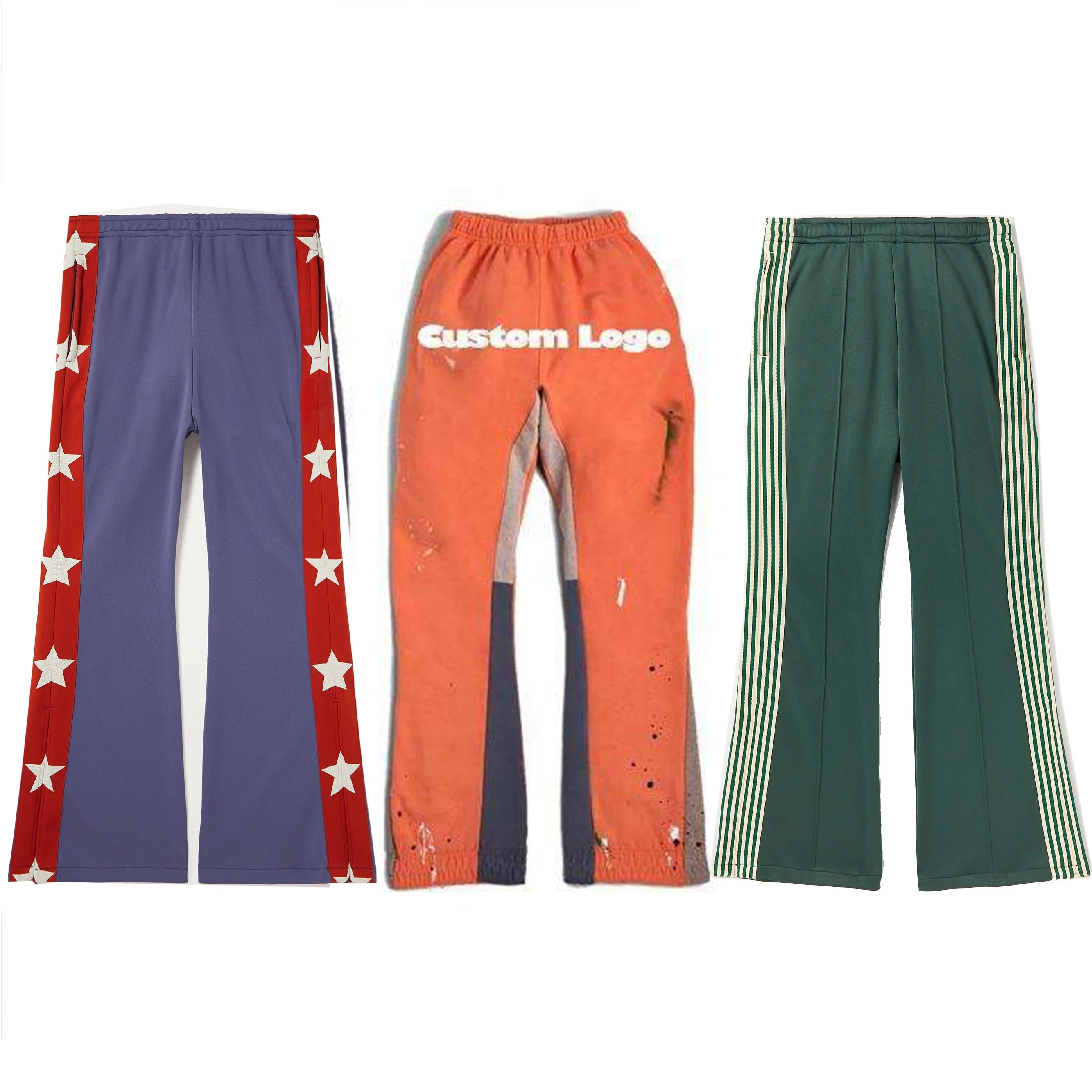 Streetwear Men Sweat Pants Joggers Graffiti Paint Splatter Stacked Custom Logo 100% Cotton Flare Sweatpants