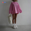 Wholesale New Fashion Design Pink Long Sleeve Sweatshirt Women Custom logo 100% Cotton Oversized Crew Neck Sweatshirts for Women