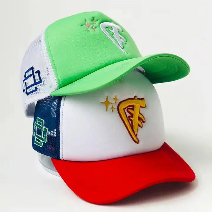 Polyester Embroidery Logo Foam Denim Trucker Hat Vintage Custom Printing Two Tone Men Women 5 Panel Mesh Basketball Sport