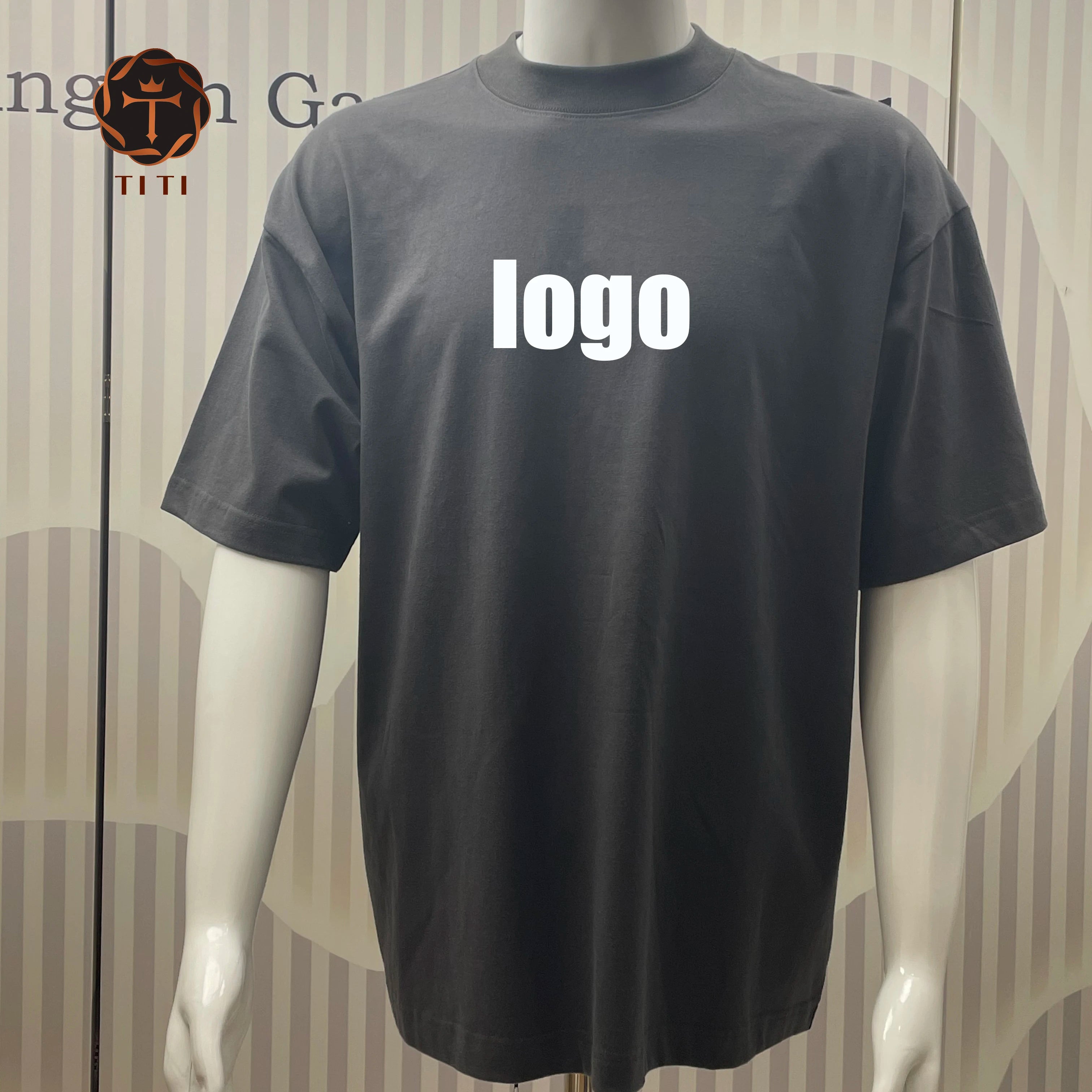 Hot Sale High Quality 300 Gsm Thick Collar Heavy Oversized T Shirt Custom Embroidery Printing 100% Cotton Men Blank TShirt