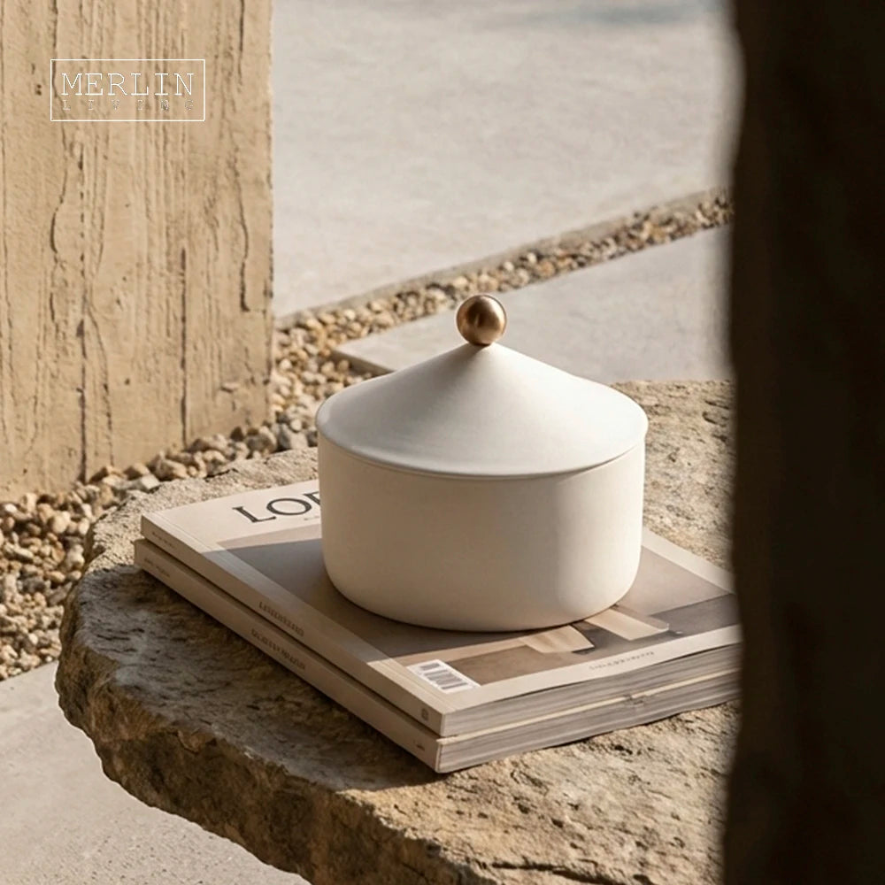 Merlin Living Nordic Golden Dome Jar Plain Color Matte Minimalist Candle Holder Candlestick Home Decor With Ceramic Candle Jar