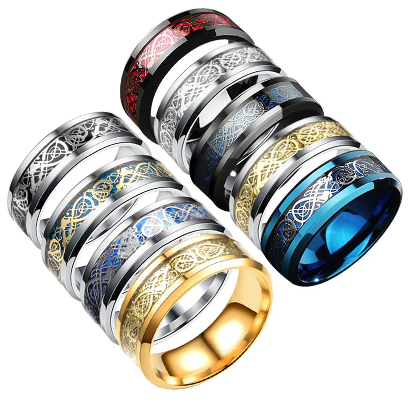 Cheap Wholesale Black Dragon Inlay Anillo Fashion Jewelry Tungsten Men Rings Stainless Steel Ring Rings for Men