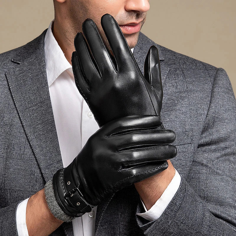 Winter Cold Warm Cycling Gloves High-end Durable Cashmere Gloves for Driving Touchscreen Men's Genuine Leather Sheepskin Gloves