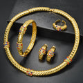 Bohemian Luxury 14K Gold Plated Colourful Zircon Earring Ring Choker and Bracelet Jewellery Sets Women