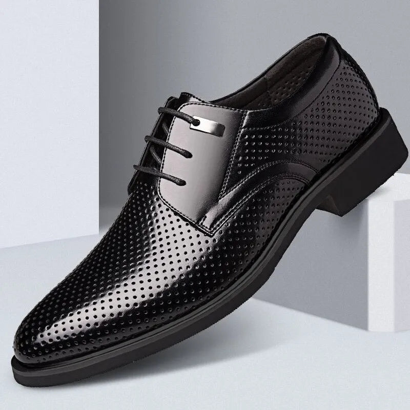 Large Size Low Top Men's Wedding Shoes Groom's Shoes Men's Height Raised Formal Business HollowOut Genuine Leather Shoes Cowhide