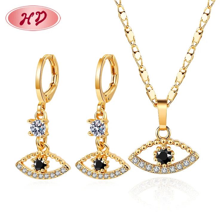 Hengdian Jewellery Women's Iconic Evil Eyes Jewelry Collection Artificial Brass Necklace and Earrings Sets for Women Ladies