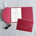 Modern Minimalist Red Pearl Pocket Folding Invitation With Gold Hot Stamping Text Handmade Luxury Paper Cards Wedding Stationery