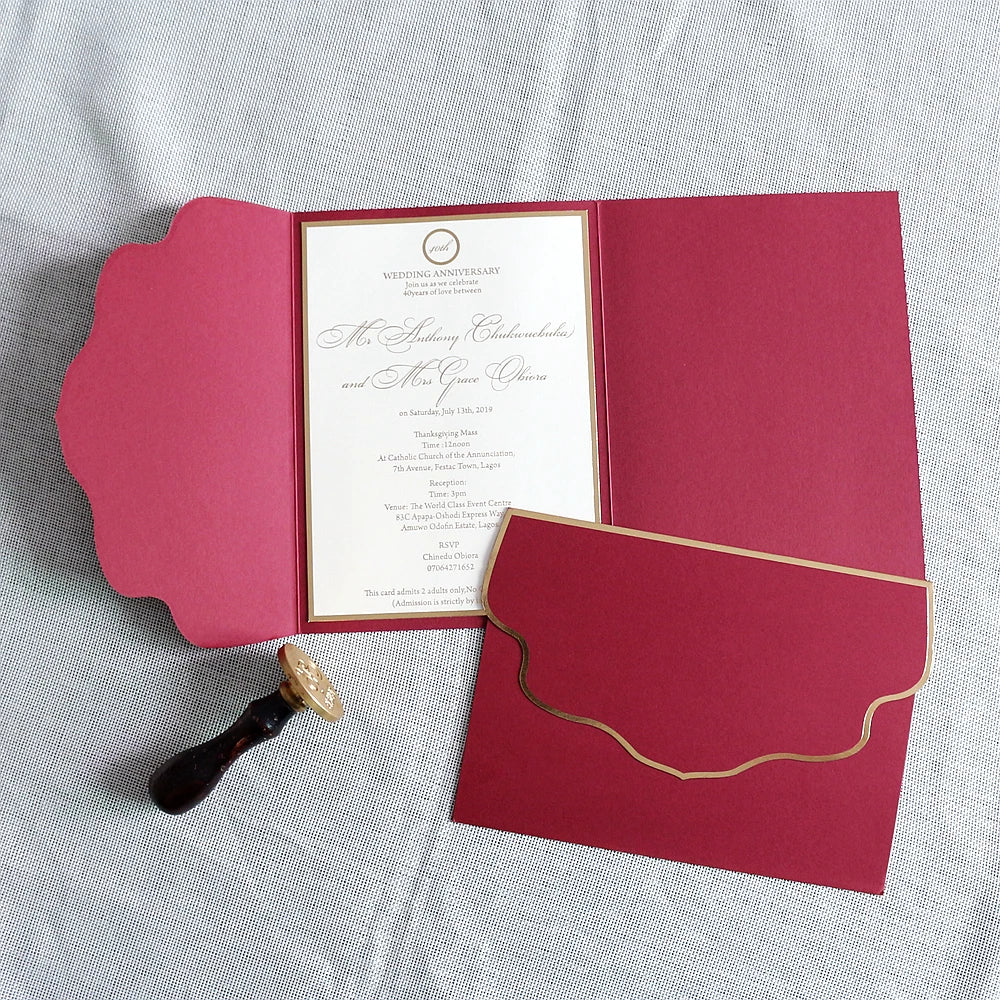 Modern Minimalist Red Pearl Pocket Folding Invitation With Gold Hot Stamping Text Handmade Luxury Paper Cards Wedding Stationery