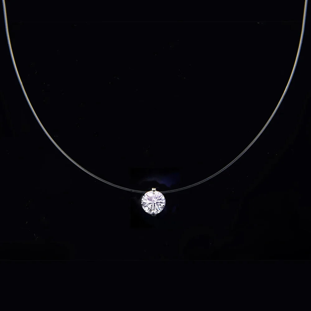 AA00231 Simple Jewelry Thin Mermaid Tears Necklaces Clear Zircon Pendant Transparent Invisible Fishing Line Necklaces for Women