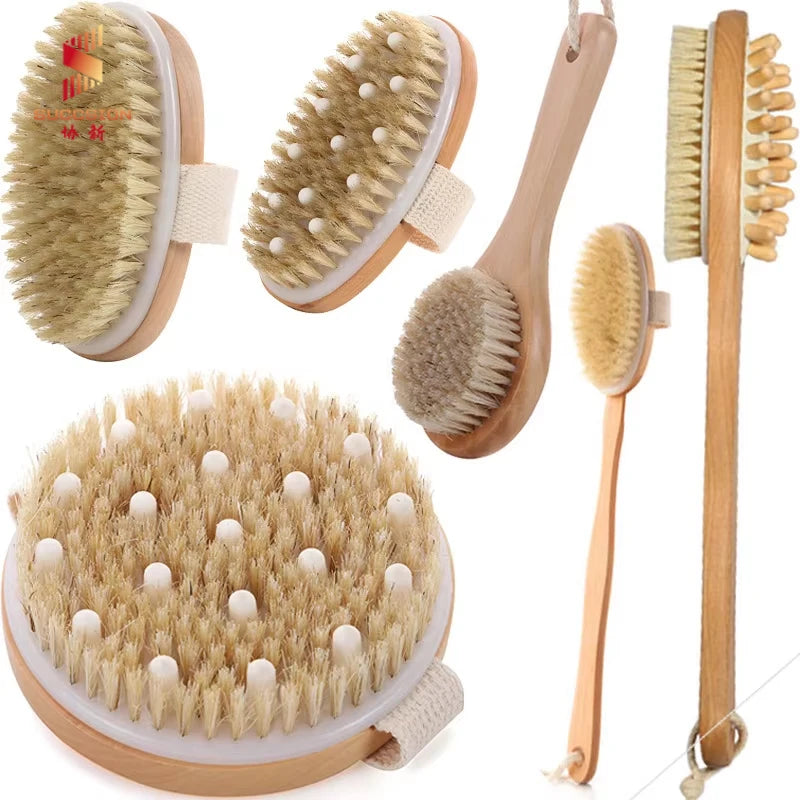 Wooden Body Brushes Dry Exfoliating Bristle Back Scrubber Cleaning Massage Shower Body Bath Brushes
