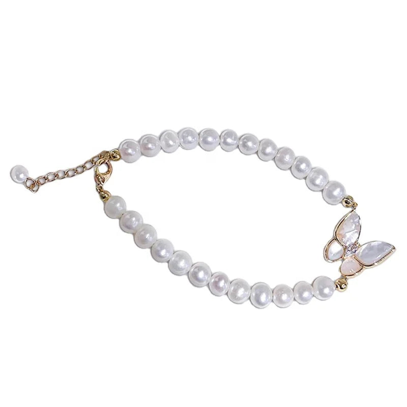 High-Grade Adjustable Female Bracelet with Niche Design Freshwater Pearl Beaded Hand Jewelry Butterfly Shape Buddhism Inspired
