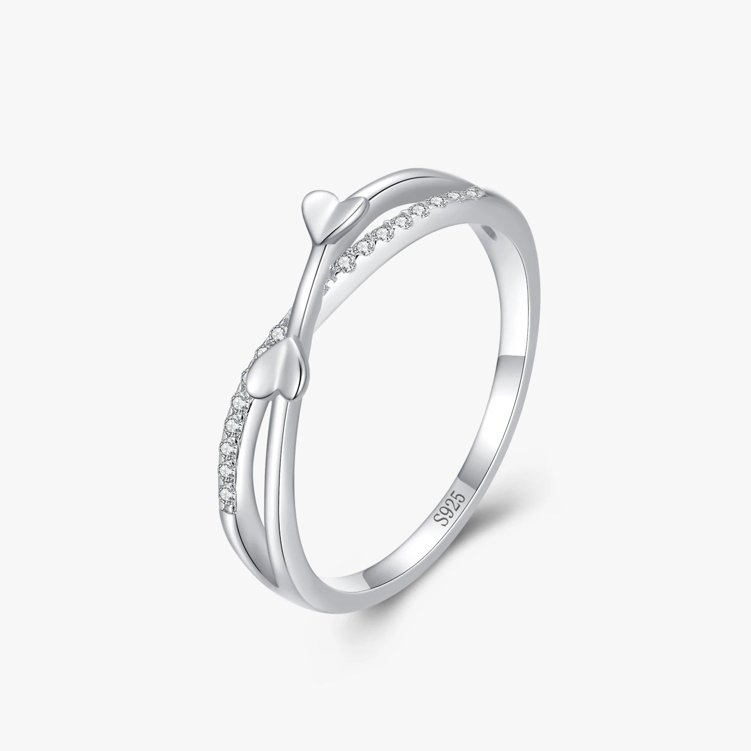 Ailmay Top Quality Real 925 Sterling Silver Staggered Line Heart Rings for Women Simple Design Fine Jewelry