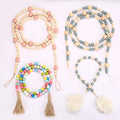 Natural Farmhouse Prayer Beads Wood Bead Garland Hanging Handmade Boho Tassel Rustic Country Wall Decor Decorations