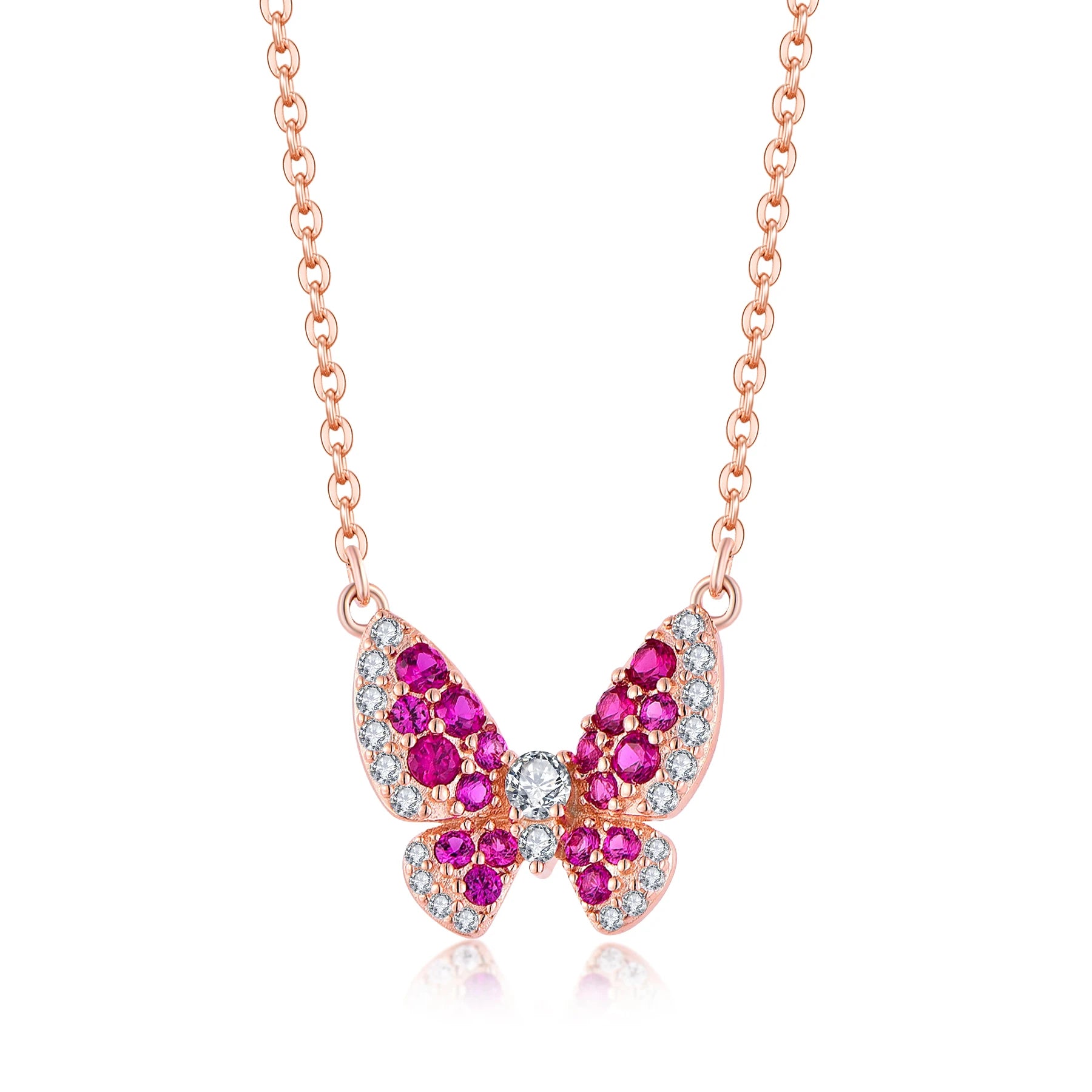 QX Luxury Fine Jewelry Custom OEM Women Quality 18K Rose Glod Plated 925 Sterling Silver Zircon Cute Butterfly Charm Necklaces