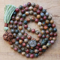 MN36776 Hand Jasper Rudraksha 108 Mala Beads Necklace Knotted Mala Tassel Yoga Jewelry Meditation Beads Spiritual Jewelry Boho