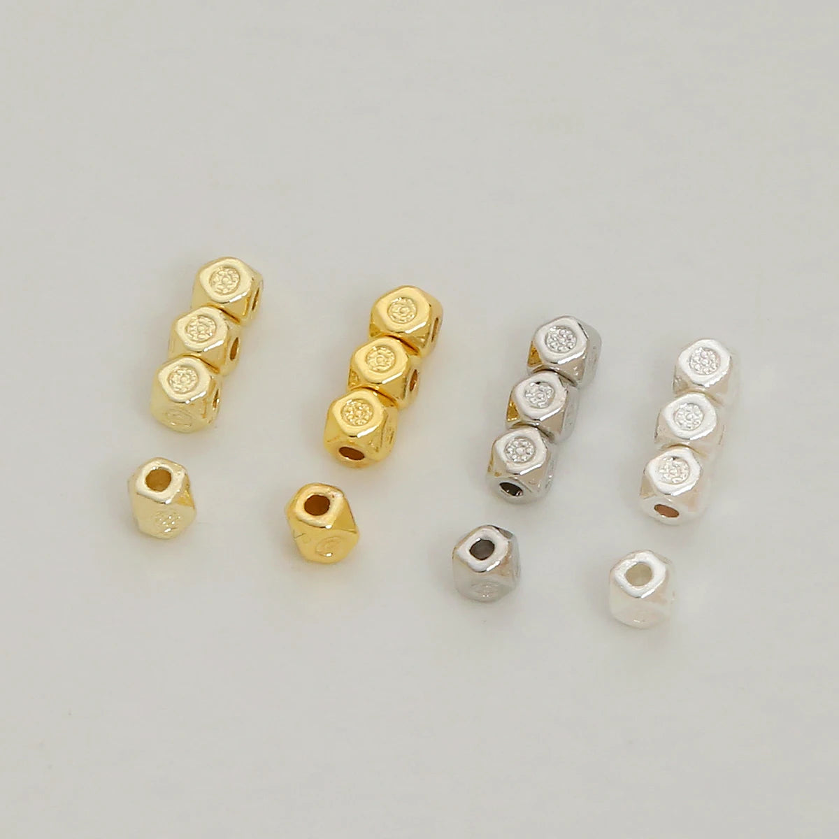 White Gold Plated Octagonal Bead for Jewelry Making Multi Sided Small Gold Bead for Jewelry Finding DIY Jewelry Spacer Beads