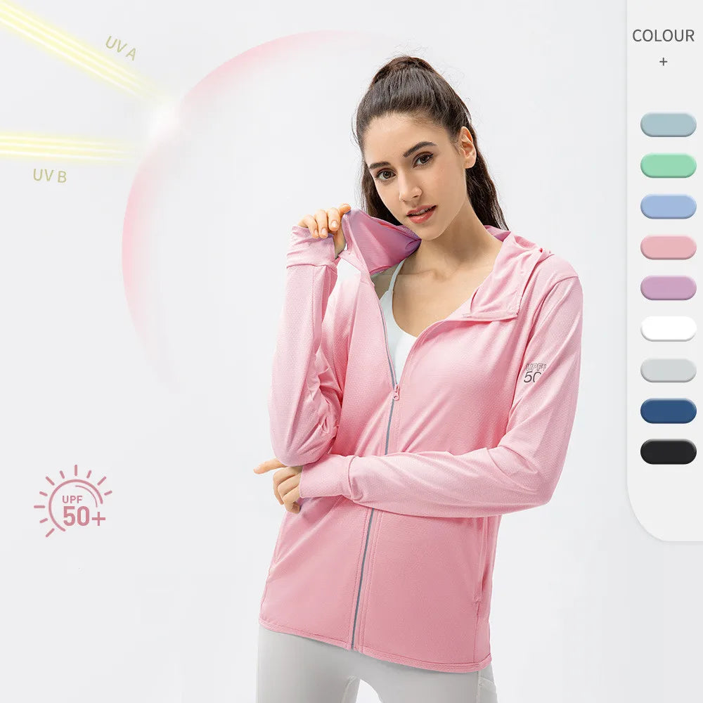 Custom Logo Upf50+ Women's Casual Uv Protection Clothing Quick Dry Women Rash Guard Hooded Skin Clothing Sunscreen Clothing