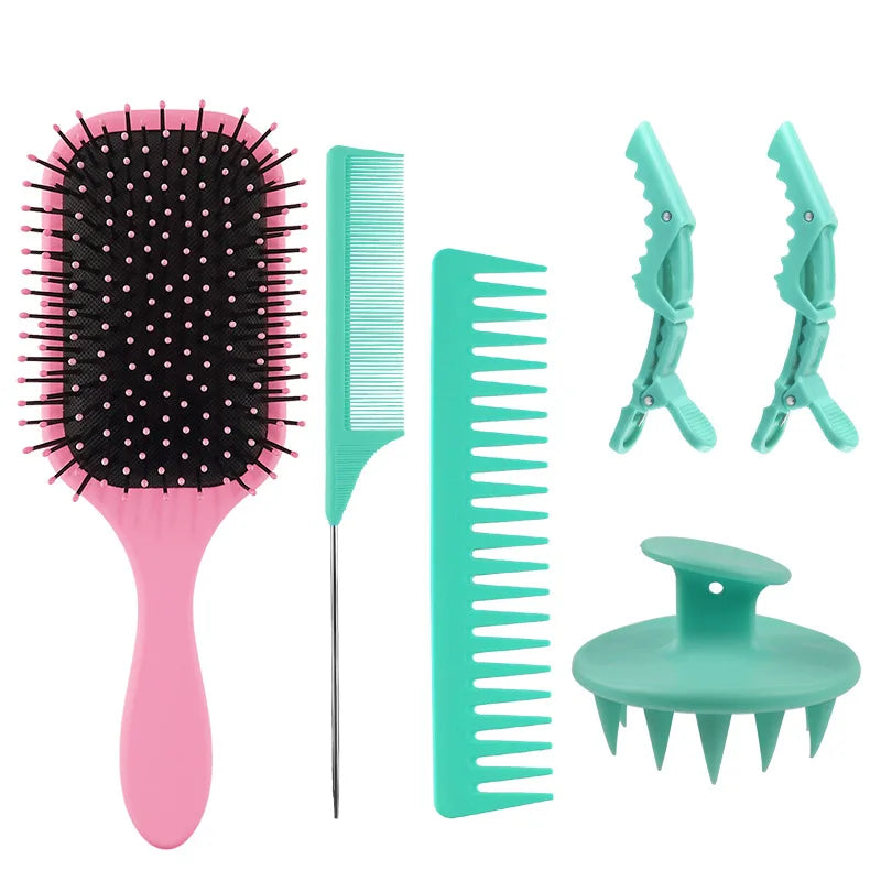 Cushion Massage Wide Teeth Comb Shape Pointed Tail Hair Brush Set Washing Brush Hair Clip Comb Set