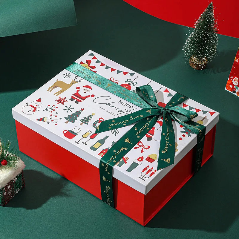 Luxurious Merry Christmas New Year Gift Boxes Wholesale Folding Xmas Rigid Packaging Set UV Paper Material Gold Foil Printing