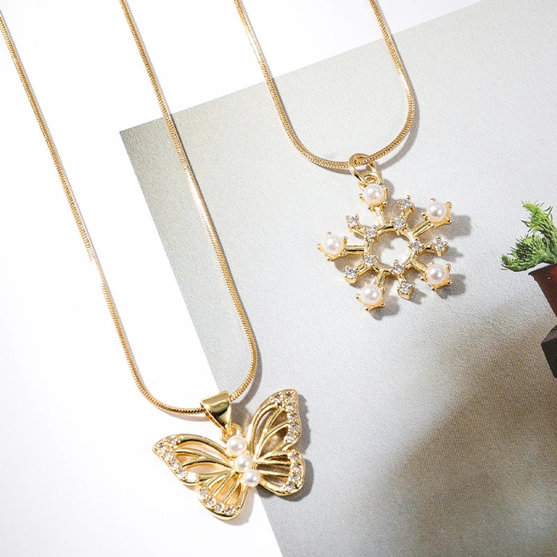 HOVANCI Crystal Butterfly Spinning Sunflower Necklace 18k Gold Plated Necklace Wedding Party Engagement for Women