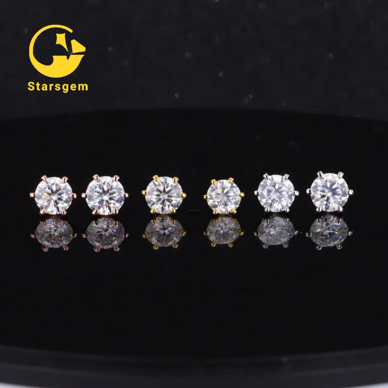 Starsgem14K Gold Diamond  Moissanite Stud Yellow White Rose Gold Moissanite Earrings