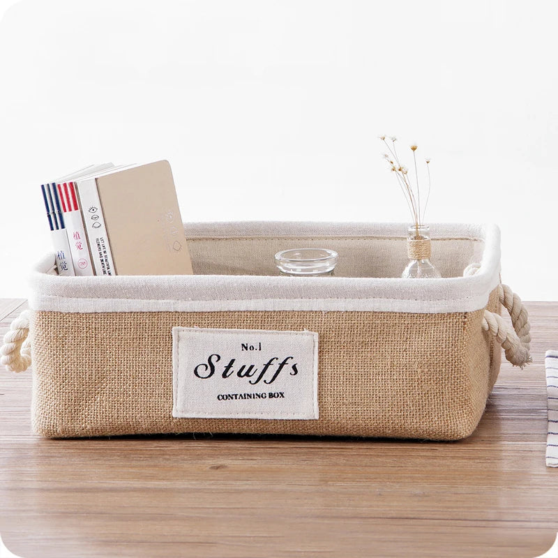 Small Jute Non-Woven Storage Box for Sundries Sorter Baskets for Wardrobe Dorm Room Bedroom Stylish Daily Storage Solution