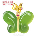 Certified Grade a Old Materials Hetian Jade Green Jade Butterfly 18K Gold Inlaid Genuine Natural Jade Pendant Ladies Necklace