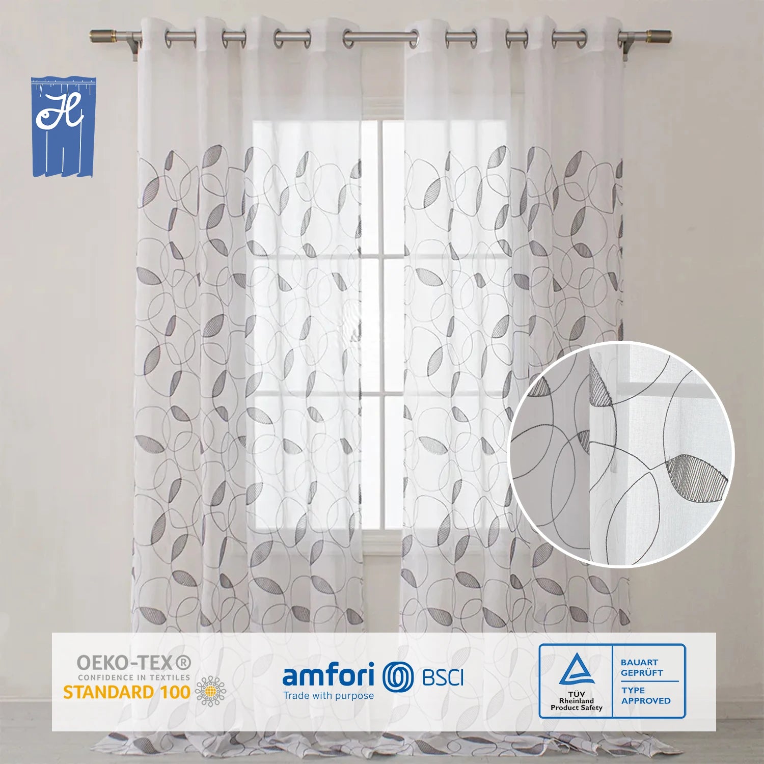 Wholesale Circle Geometric Embroidered Sheer Tulle Curtains White Window Drapes Voilage for Living Room
