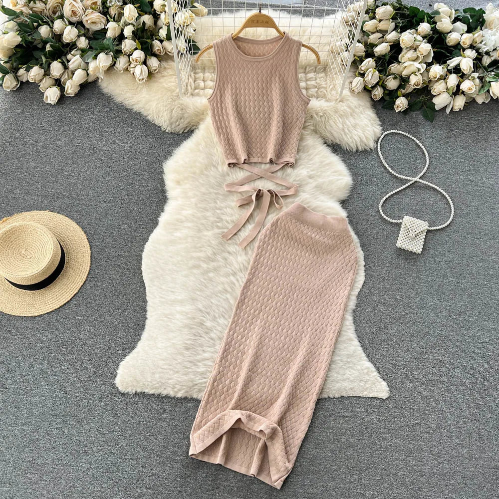 Women's Sets Summer Sleeveless Tops Design Casual Skirt Set Ropa Wholesale