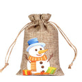 Custom Christmas Decorations Jute Drawstring Shopping Bag with Cotton Handle Recycled Burlap Jute Cartoon Pattern
