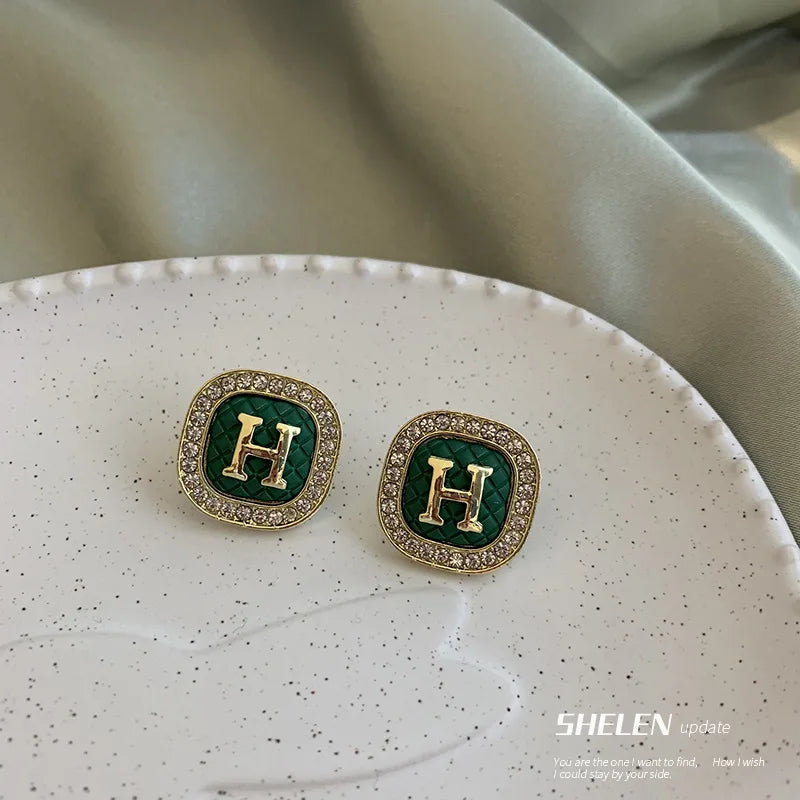 2025 Crystal Green Earring Gold Plated Stainless Steel Earring for Women 2022 Fashion Jewellery Earrings