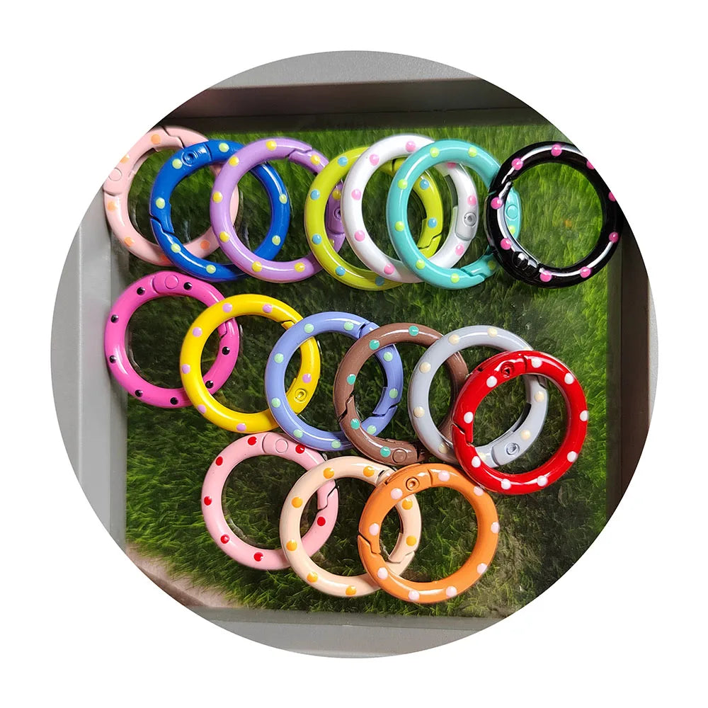 New Arrival 100Pcs/Lot Colorful Round Spring Clips Carabiner 24MM Gate O Ring Snap Clips for Jewelry Making Findings Supply