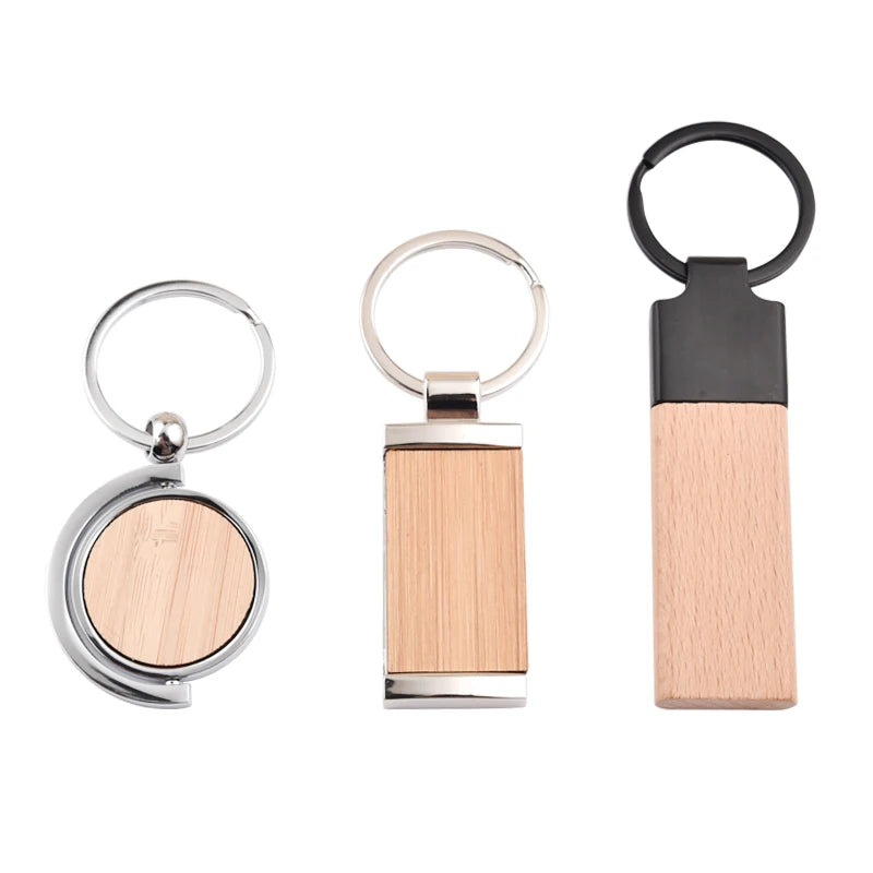 Wholesale Blank Wooden Engraved Metal Keychain Key Tags Souvenir Blank Wood Keychain for Laser Engraving