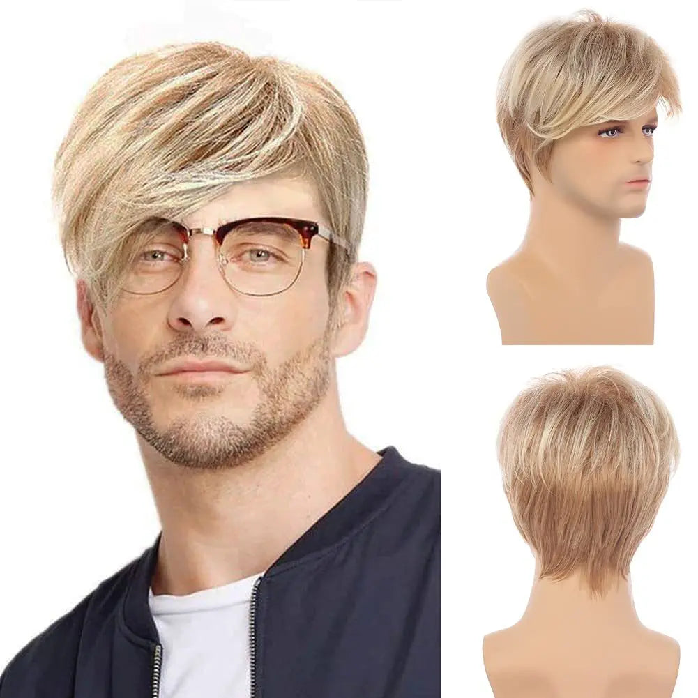 Wholesale Price  White Male Blond Wigs Fluffy Natural Layered  Men Wig Long Bangs Natural Synthetic Hair Wigs
