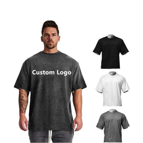 Custom Logo Breathable Cotton Spandex Solid Color OEM Logo Loose Bodybuilding Fitness Men's Sports Short Sleeve T-shirt