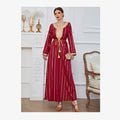 10% S-3XL Vintage Long Skirt Cotton Embroidery High-End Temperament Commuting Bronzing Print Lace-Up Dress Muslim Robe