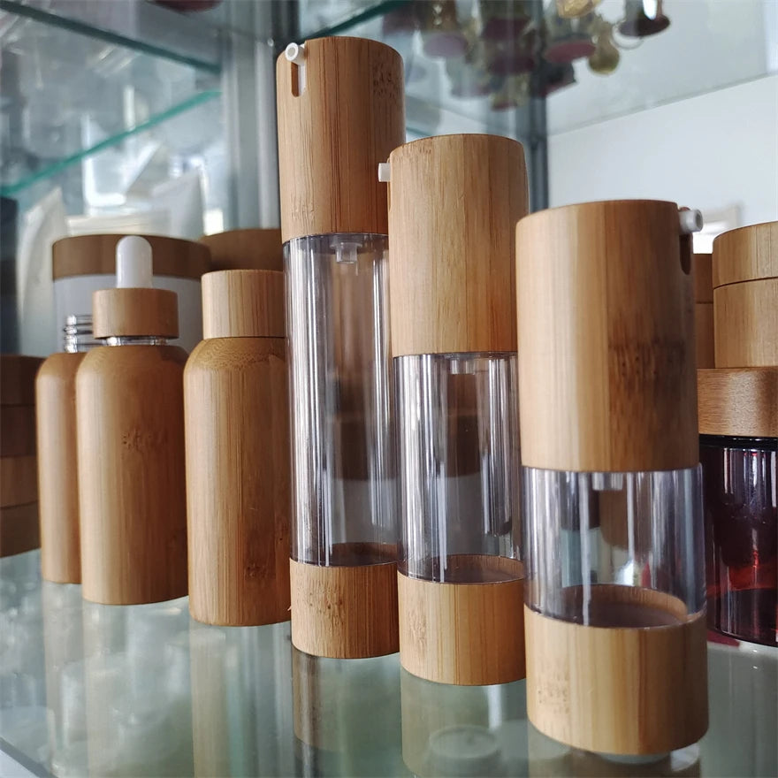 Environmentally Friendly Bamboo and Wood Serum All-inclusive Bamboo Spray Bottle Lotion Pump Bottle with Bamboo Cover Cap Lid
