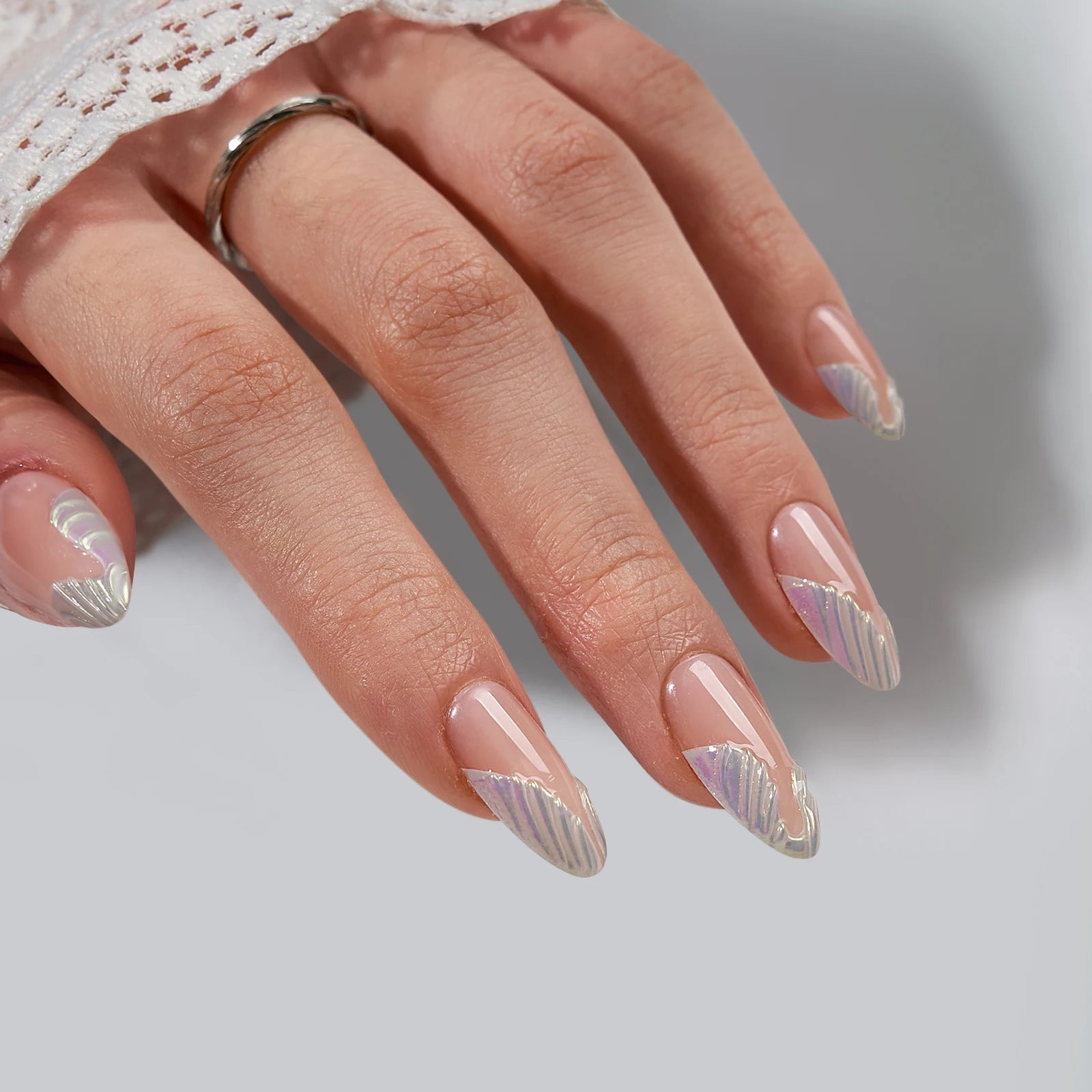 BTARTBOX French Tip Press on Nails Wholesale Medium Almond French Style Artificial Fingernails Luxury 3D False Fake Nails Set