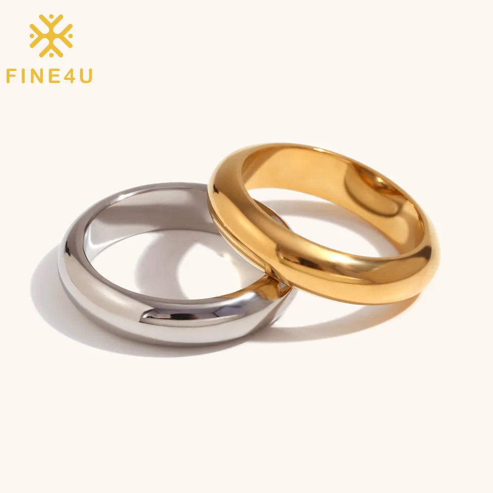 New Trendy Tarnish Free Minimalist Jewelry Women Fashion Gold Design Stainless Steel Plain Chunky Ring