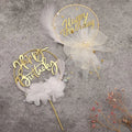 Pure Feather With Pearl Bow Happy Birthday Cake Topper Women Bachelorette Party Decoration Wedding Cake Topper Party Supplies